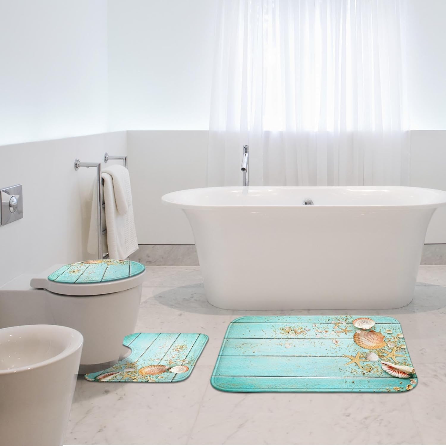 Britimes Beach Seashell Bath Rug Set of 3 1