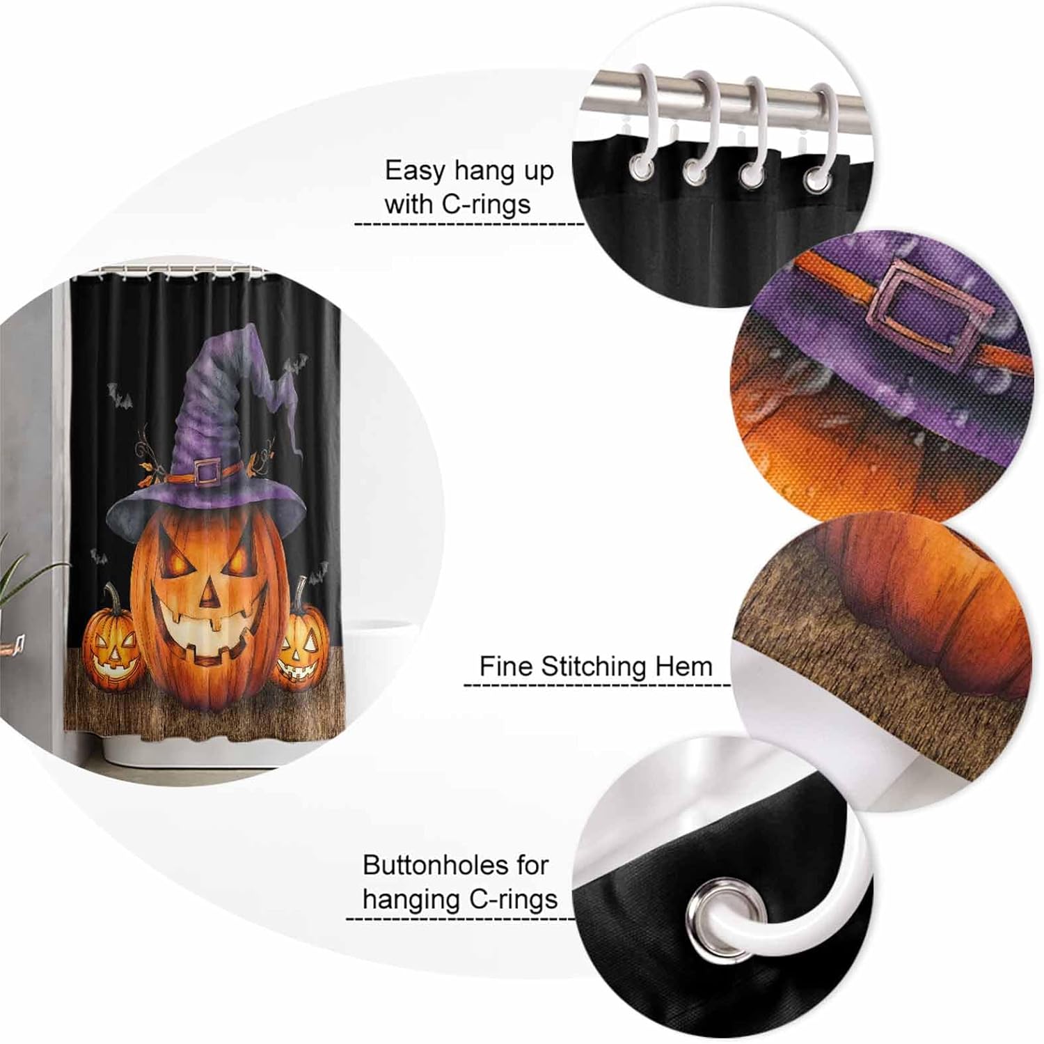 ZOE GARDEN Halloween Bathroom Set with Curtain Rug and Hooks