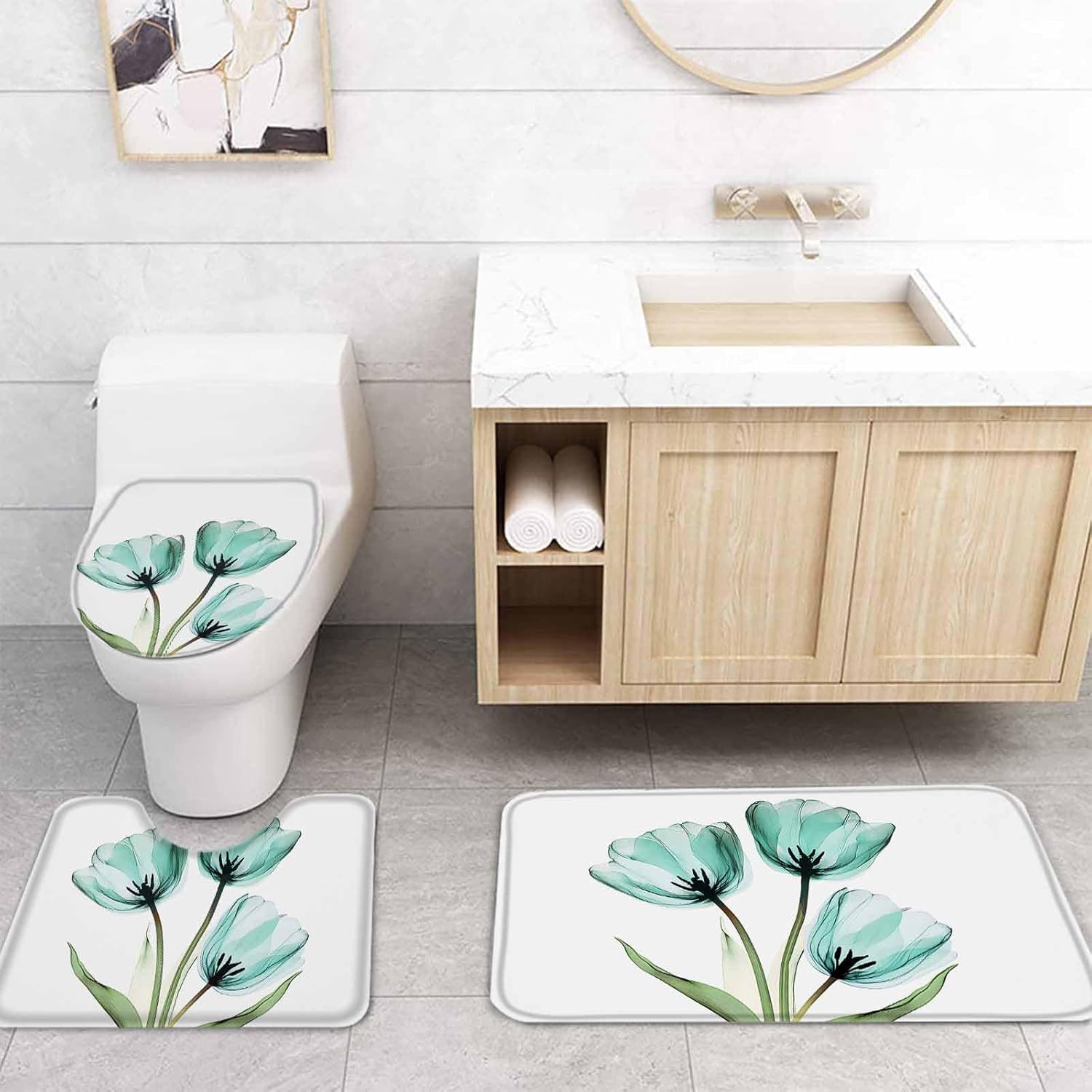 ZOE GARDEN Turquoise Aqua Tulips Bathroom Set