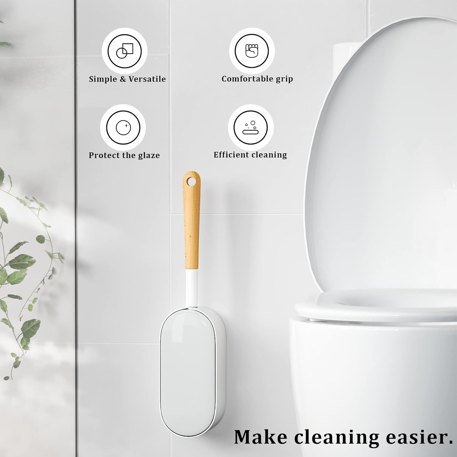 ERGONOW Toilet Brush with Holder and Lid 40cm Curved Design