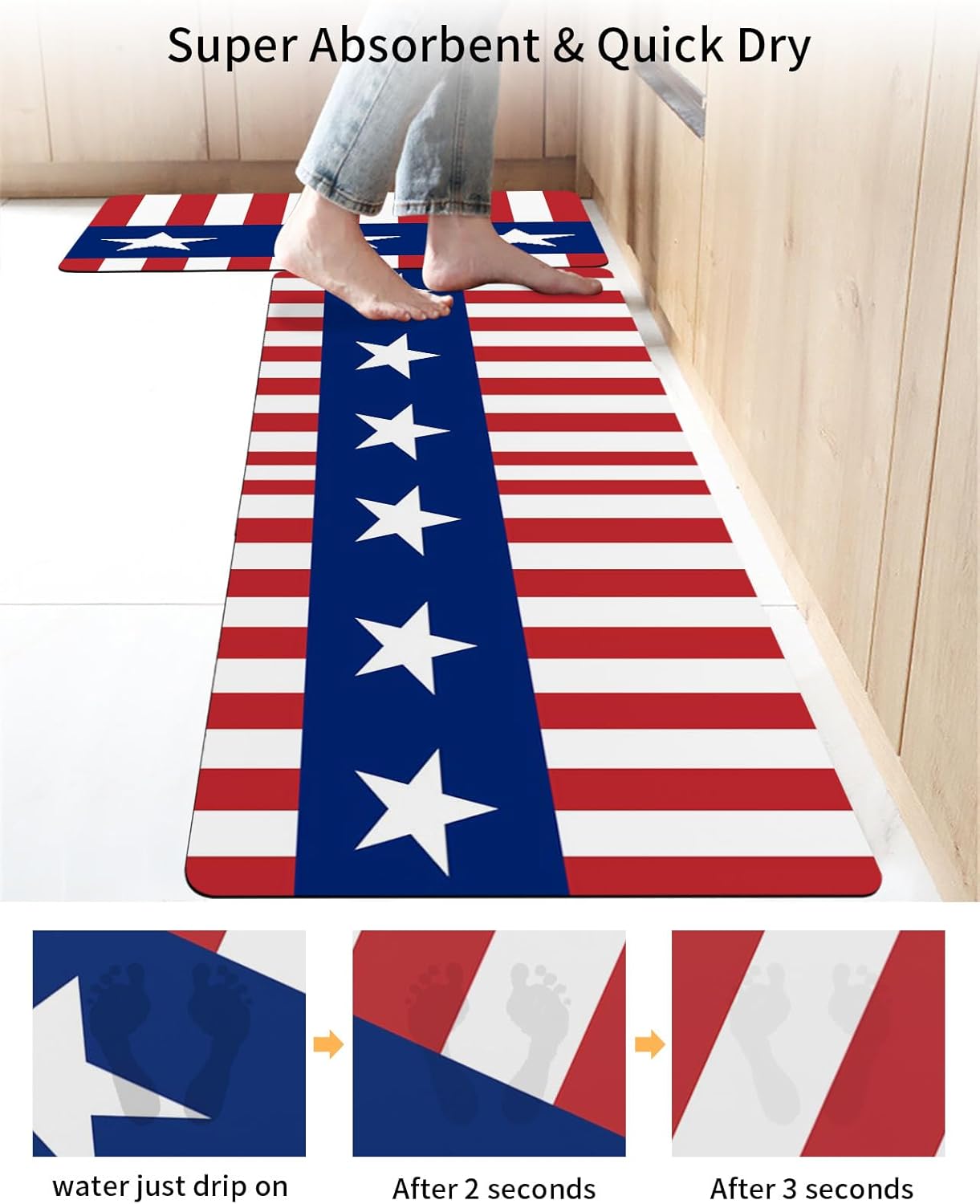 2PCS American Flag Bath Mat Set Non-Slip Diatomite 1