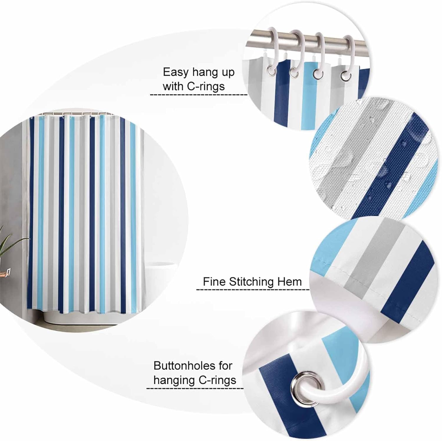ZOE GARDEN Navy Blue Stripe Bathroom Set