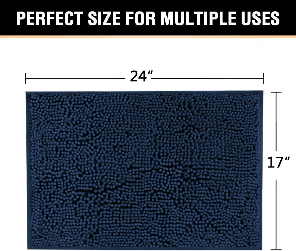 HVERSAILTEX Navy Blue Bath Rug Non-Slip Extra Thick Chenille Mat 17x24