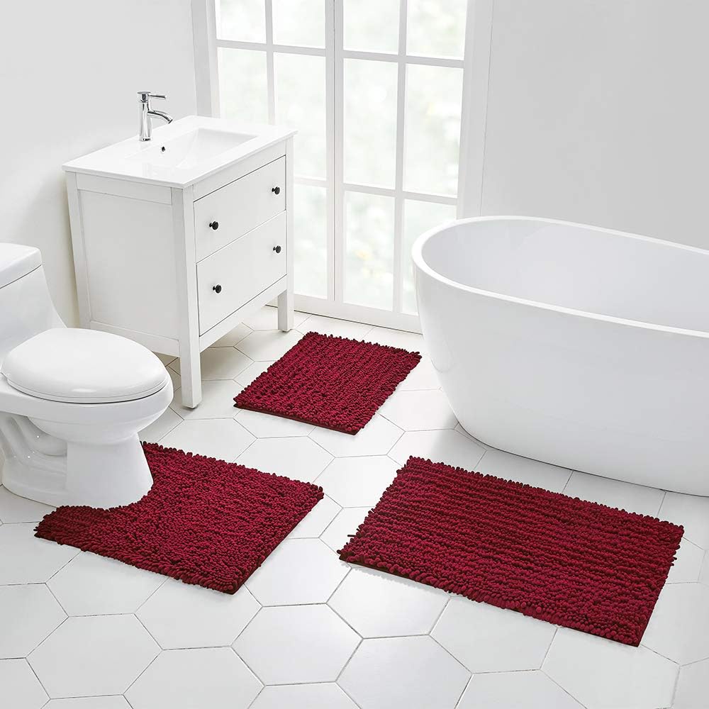 Walensee Non-Slip Bath Mat 24x17 Inch Red Chenille