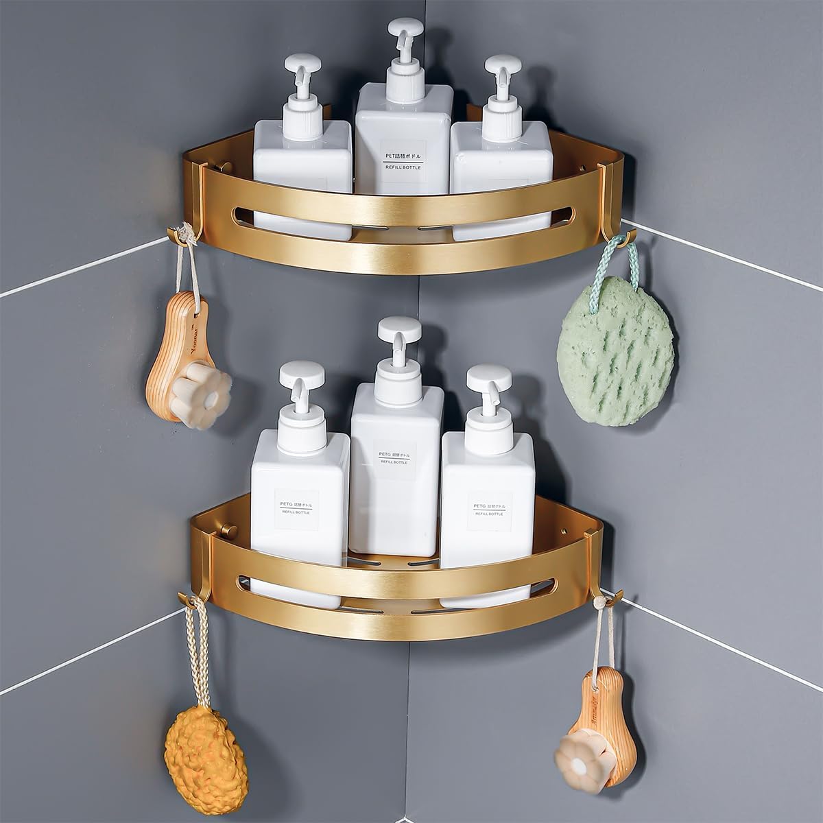 Hoinerus Brushed Gold 2-Pack Shower Caddy Organizer