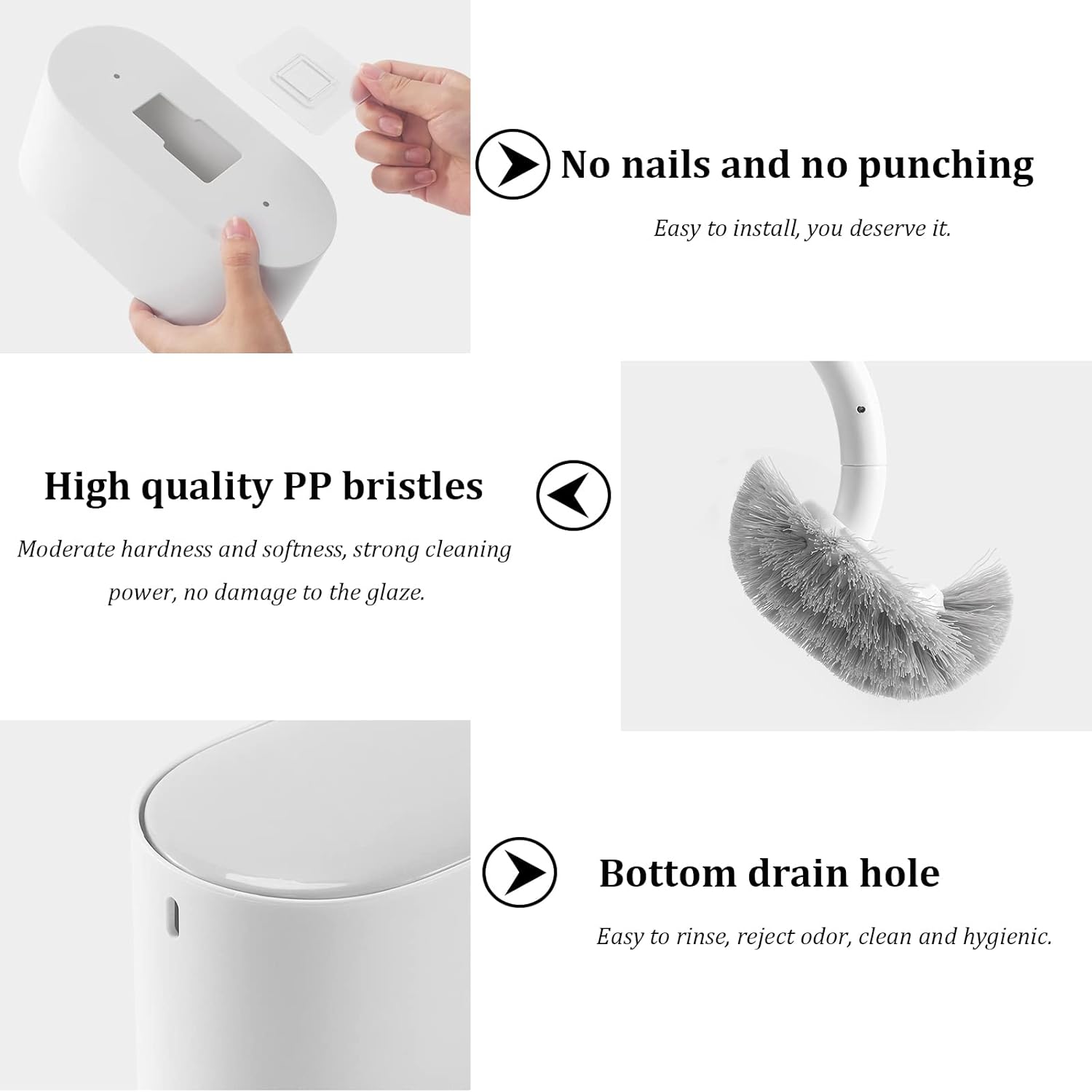 ERGONOW Toilet Brush with Holder and Lid 40cm Curved Design