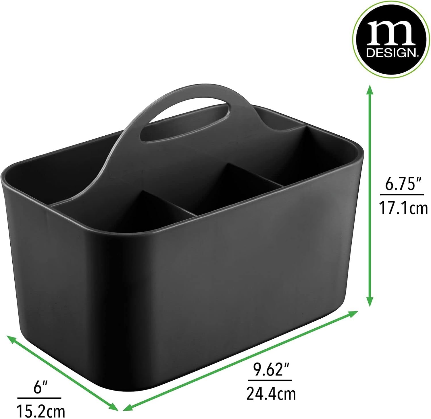 mDesign Shower Caddy Tote with Handle - Black