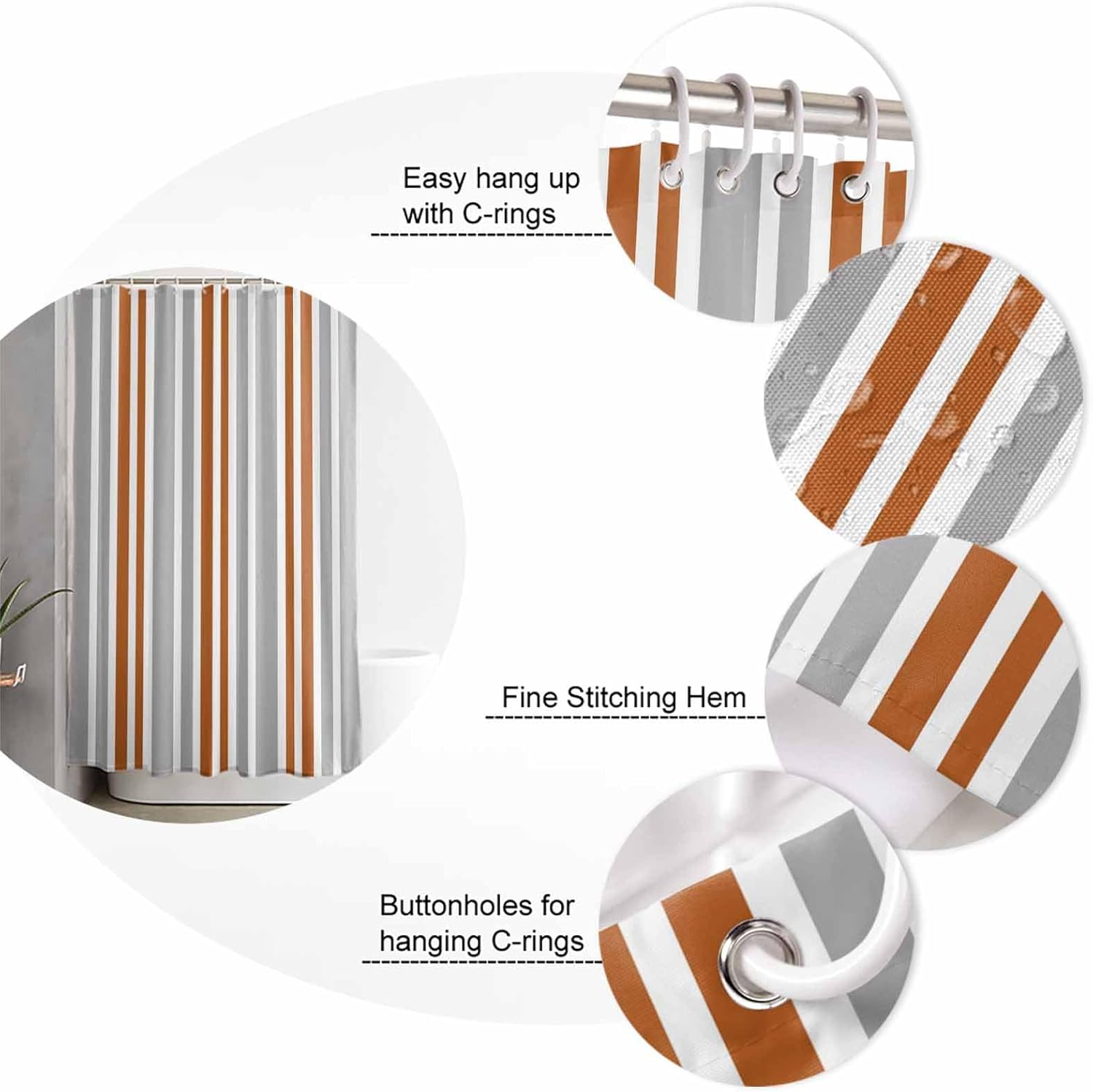 ZOE GARDEN Orange Striped Bathroom Set with Curtain and Rug