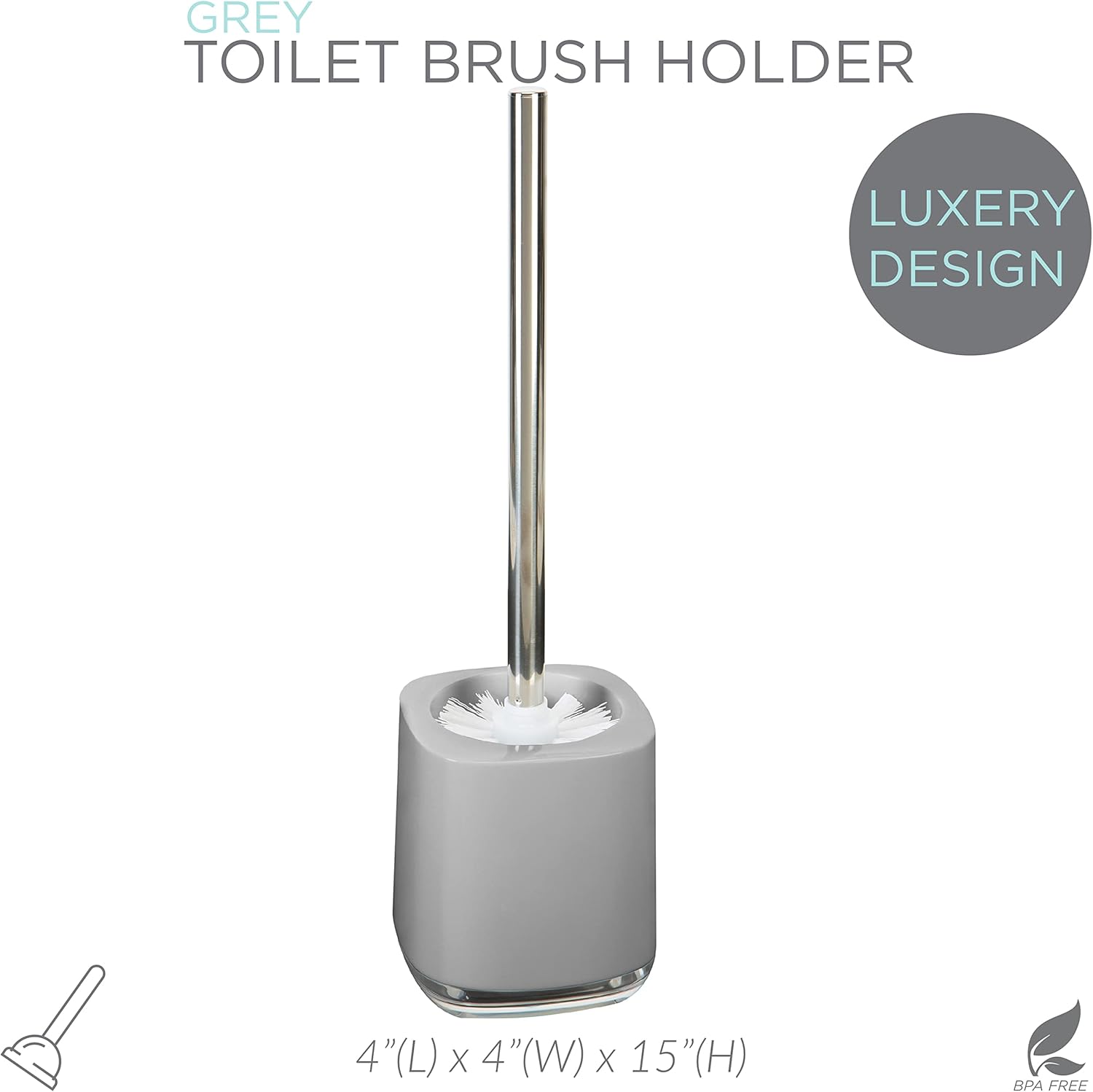 Bath Bliss Luxury Toilet Brush with Holder Grey
