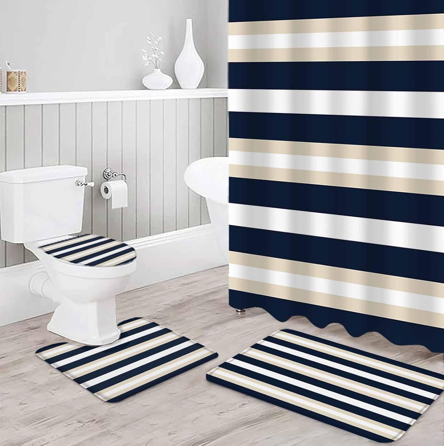 ZOE GARDEN Navy Blue Khaki Bathroom Set