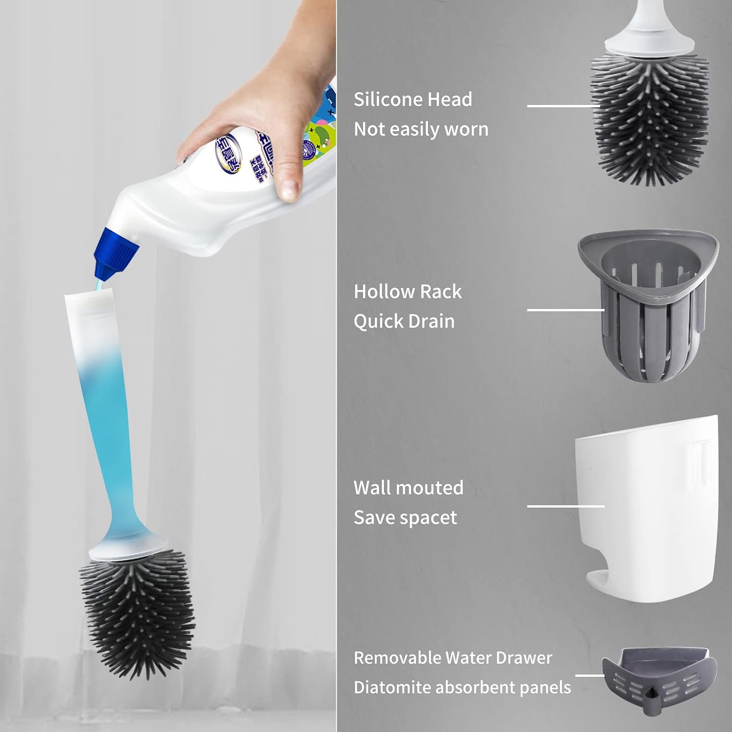 Silicone Toilet Brush with Refillable Design and Soft Bristles
