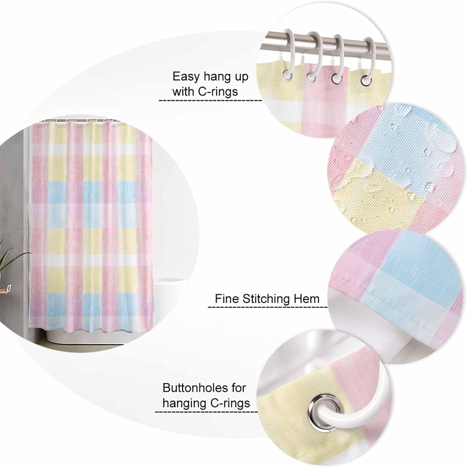 ZOE GARDEN Pink Blue Plaid Bathroom Set
