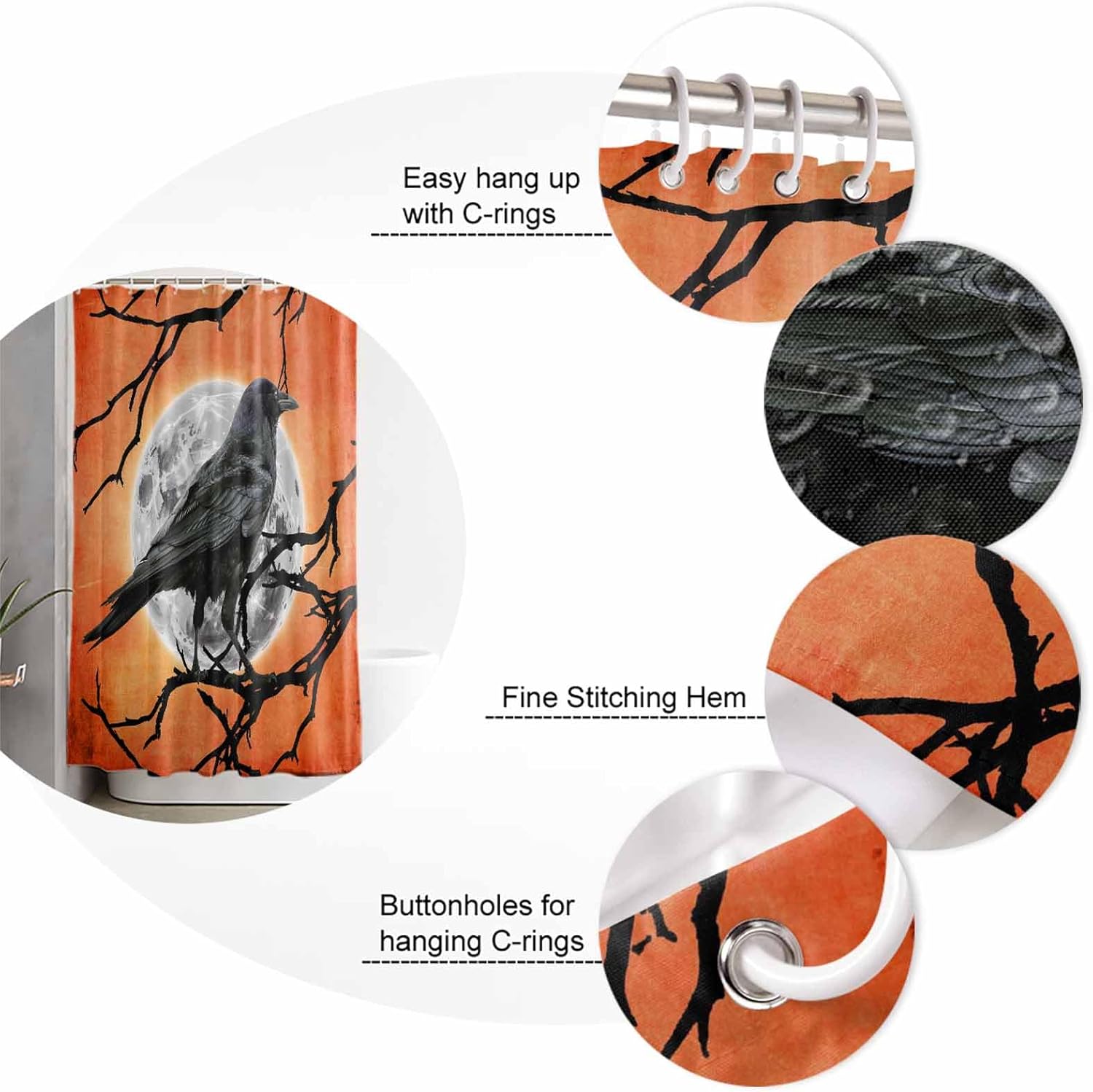 ZOE GARDEN Halloween Bath Set with Curtain Rug and Accessories 1