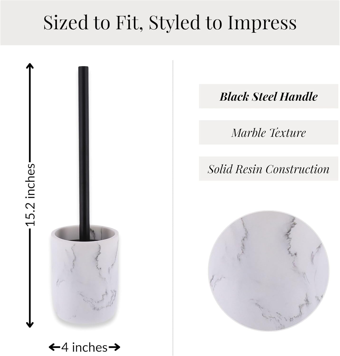 White Marble Toilet Brush with Holder Set Modern and Durable