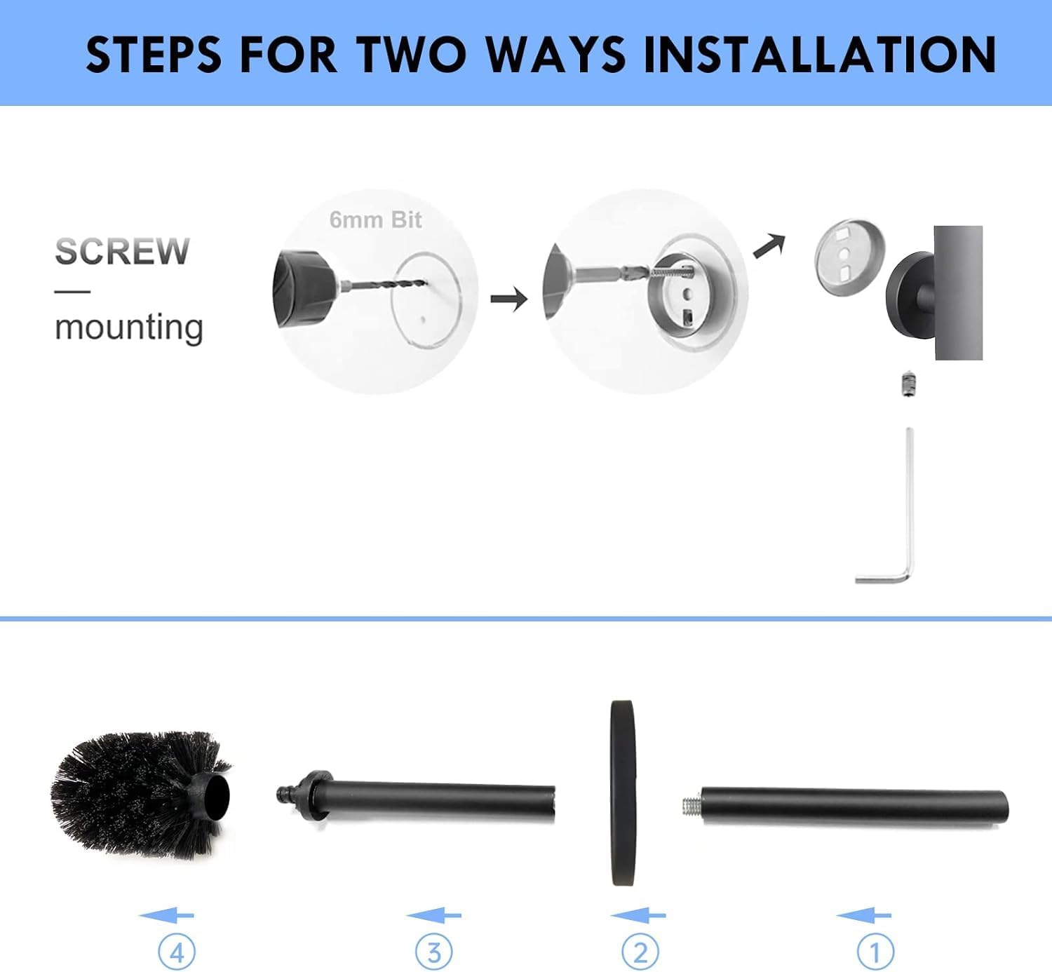 Toilet Brush and Holder with Durable Bristles and Splash-Proof Design