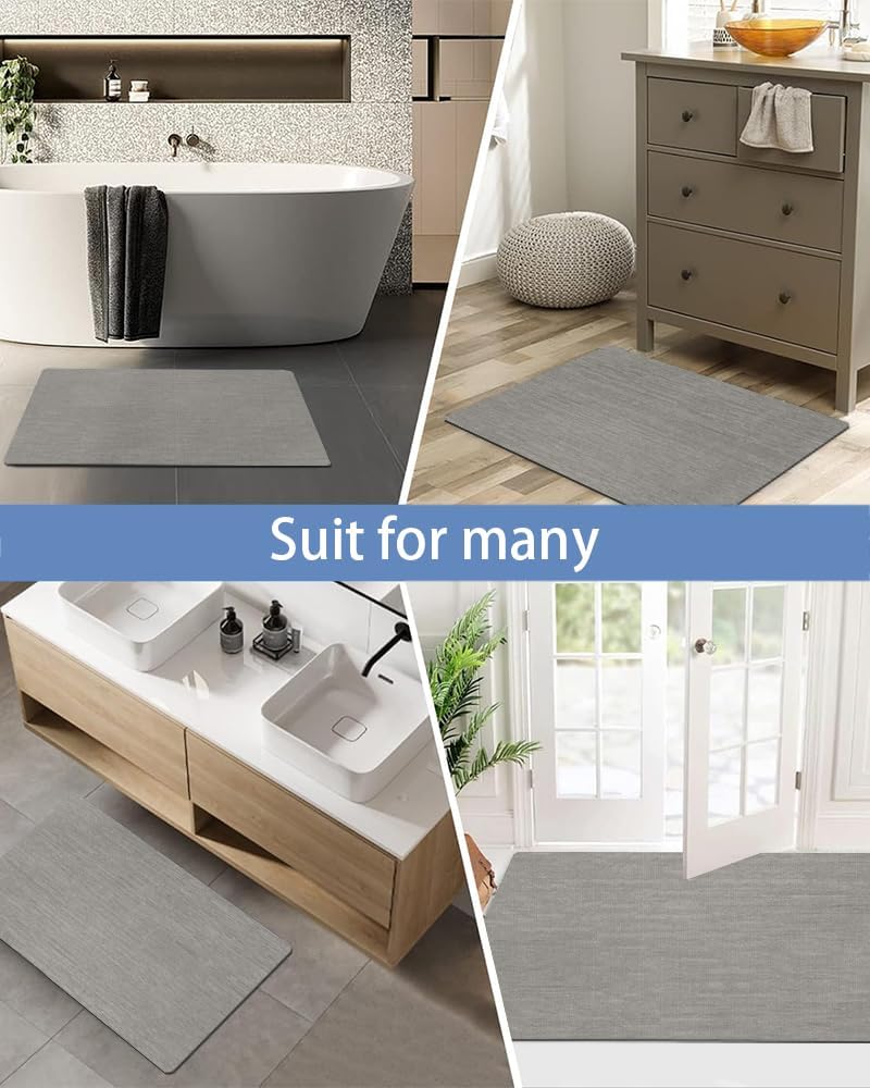 Mecko Light Grey Bath Mat Rug 16x24 Non-Slip Quick Dry Absorbent