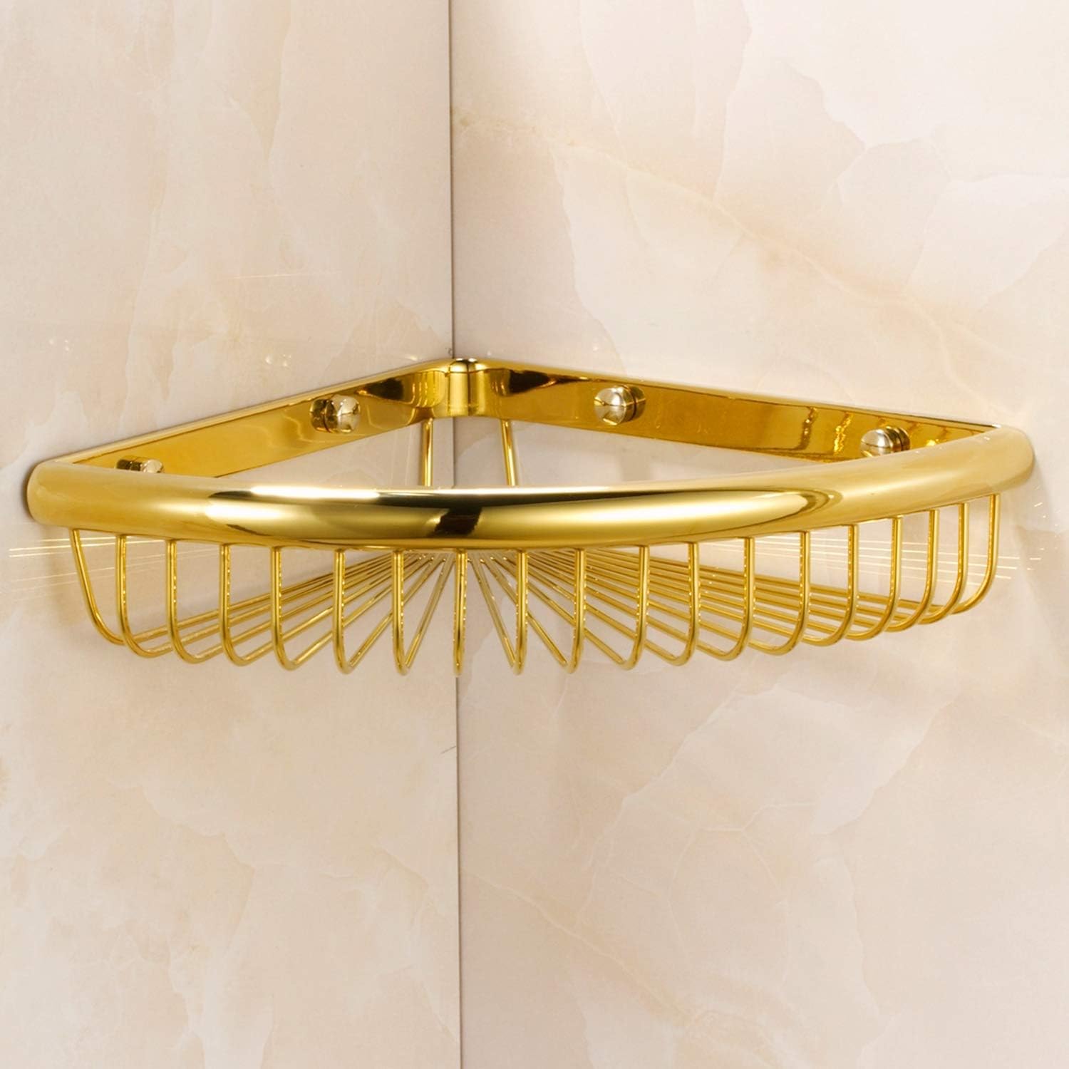 Glossy Brass Shower Caddy with Corner Storage