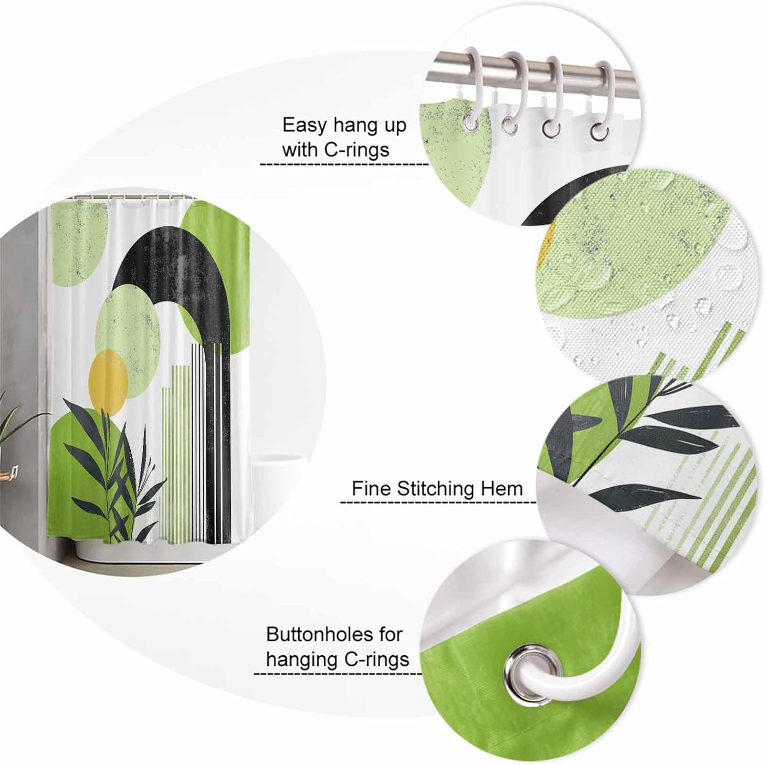 ZOE GARDEN Boho Green Bathroom Set with Curtain Rug and Hooks