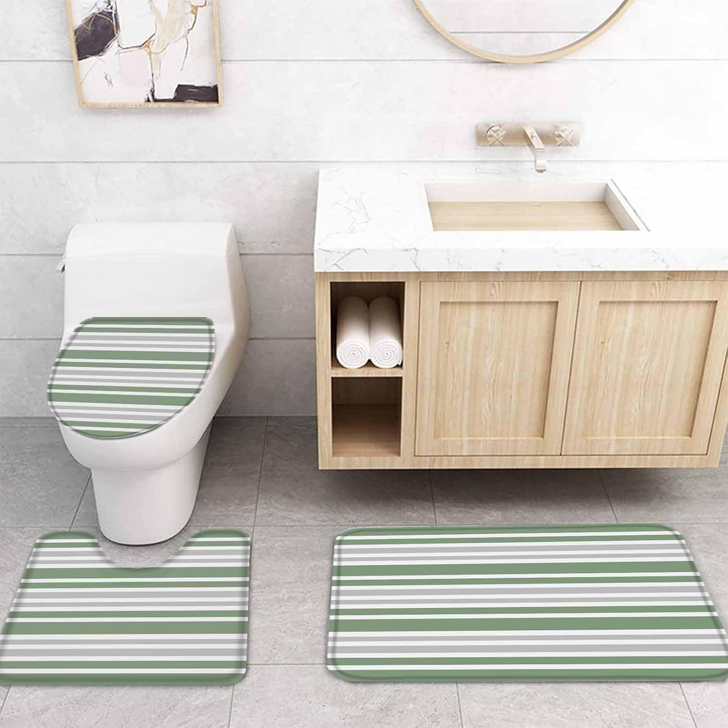 ZOE GARDEN Sage Green Bathroom Set with Curtain Rug and Accessories 1