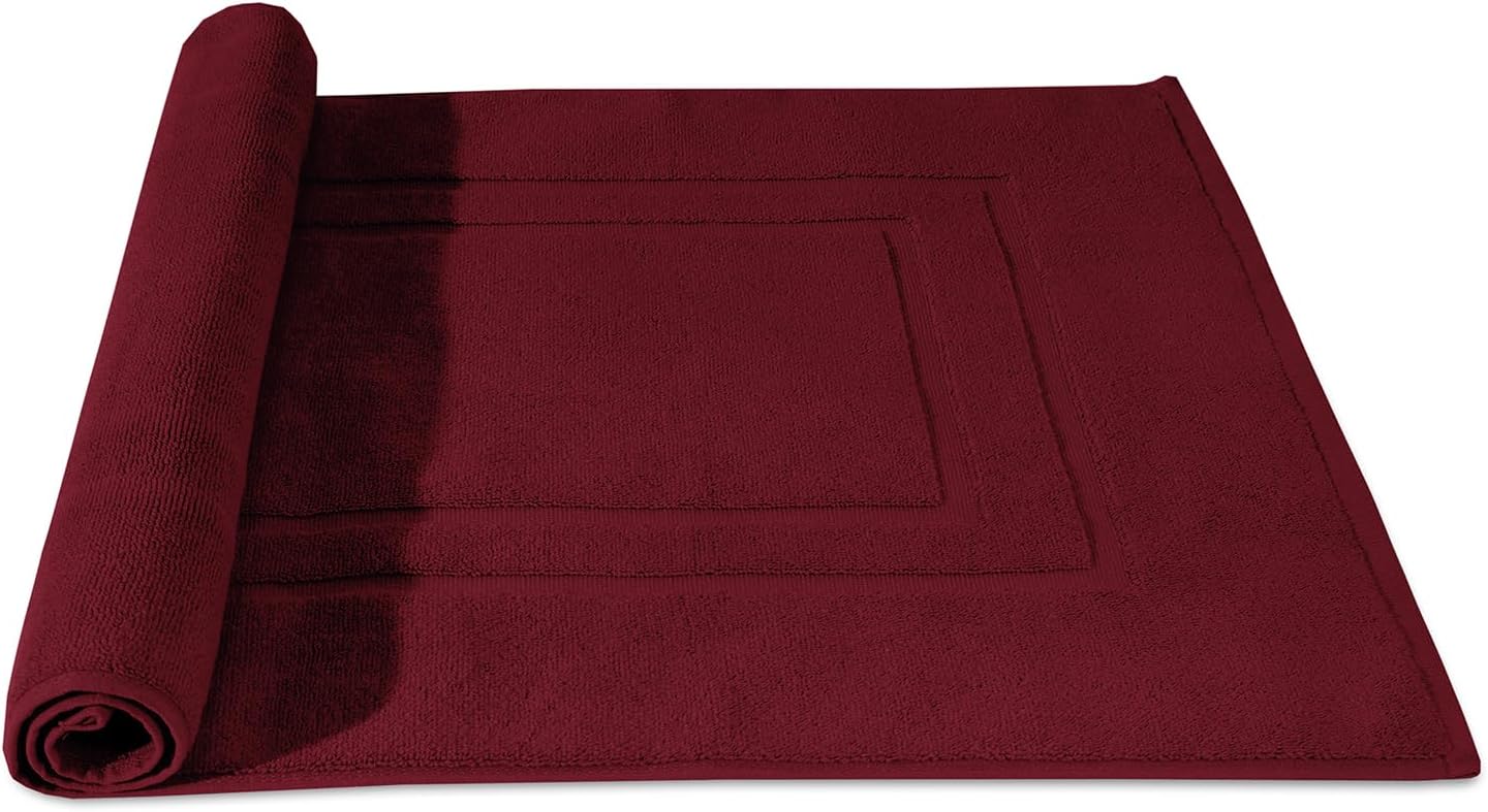 Feather Stitch 100 Cotton Bath Mats Red 2 Piece