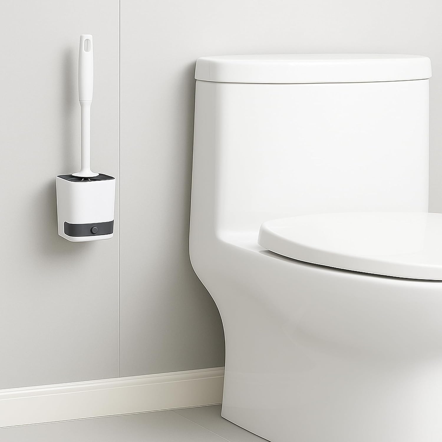 Silicone Toilet Brush with Holder - No-Drill Mount Ventilated Design