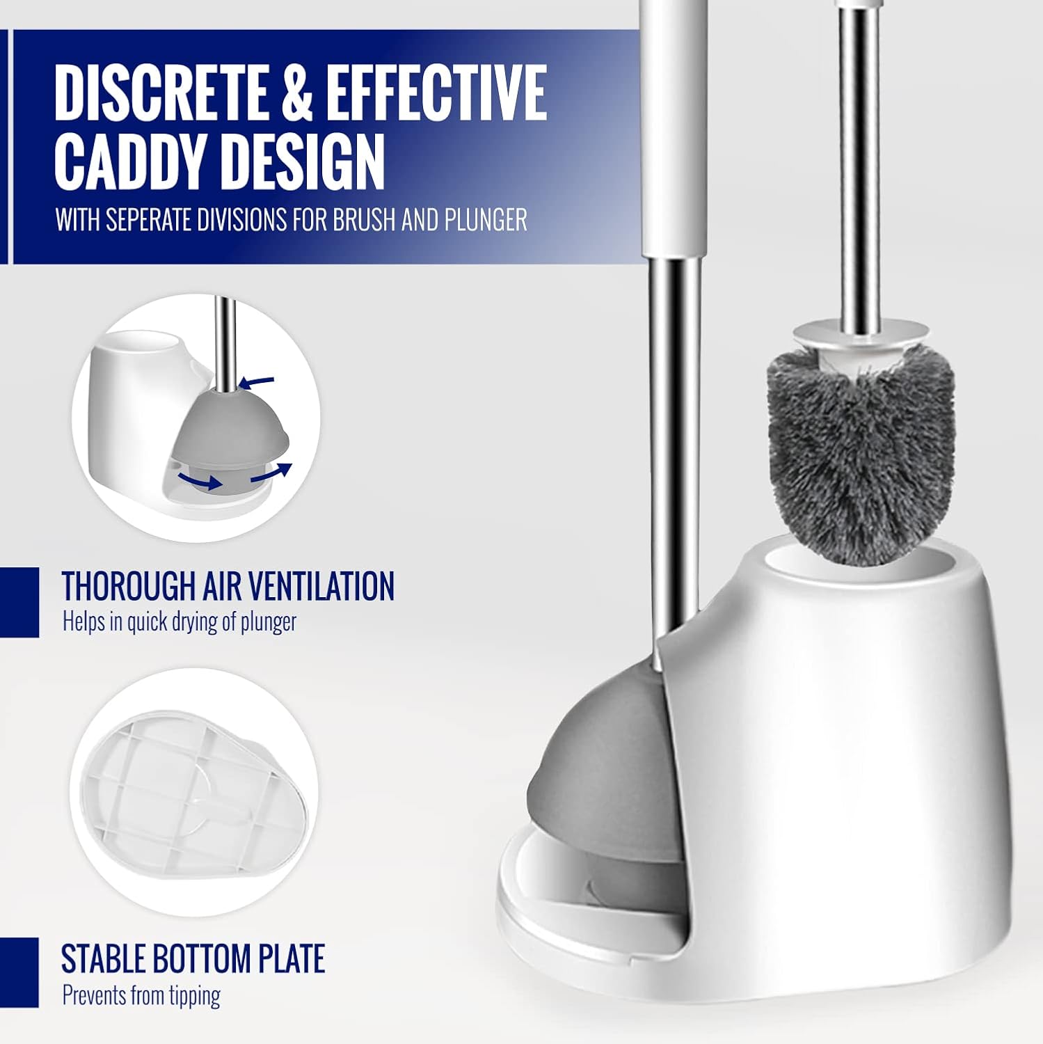 True Fresh Toilet Brush and Plunger Set with Holder Caddy