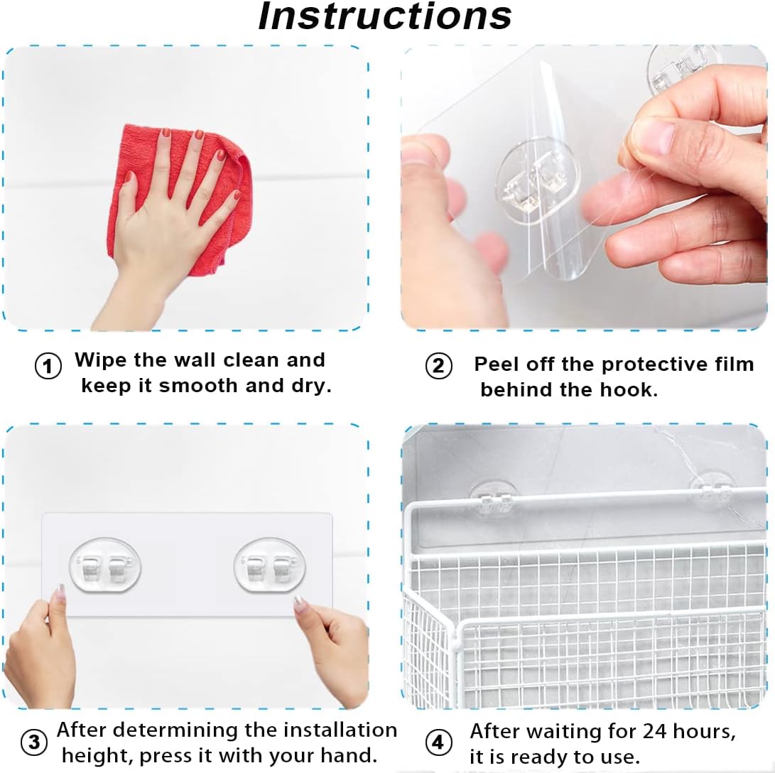 4 Pack Adhesive Hooks for Shower Caddy 2 and 3 Hooks Options