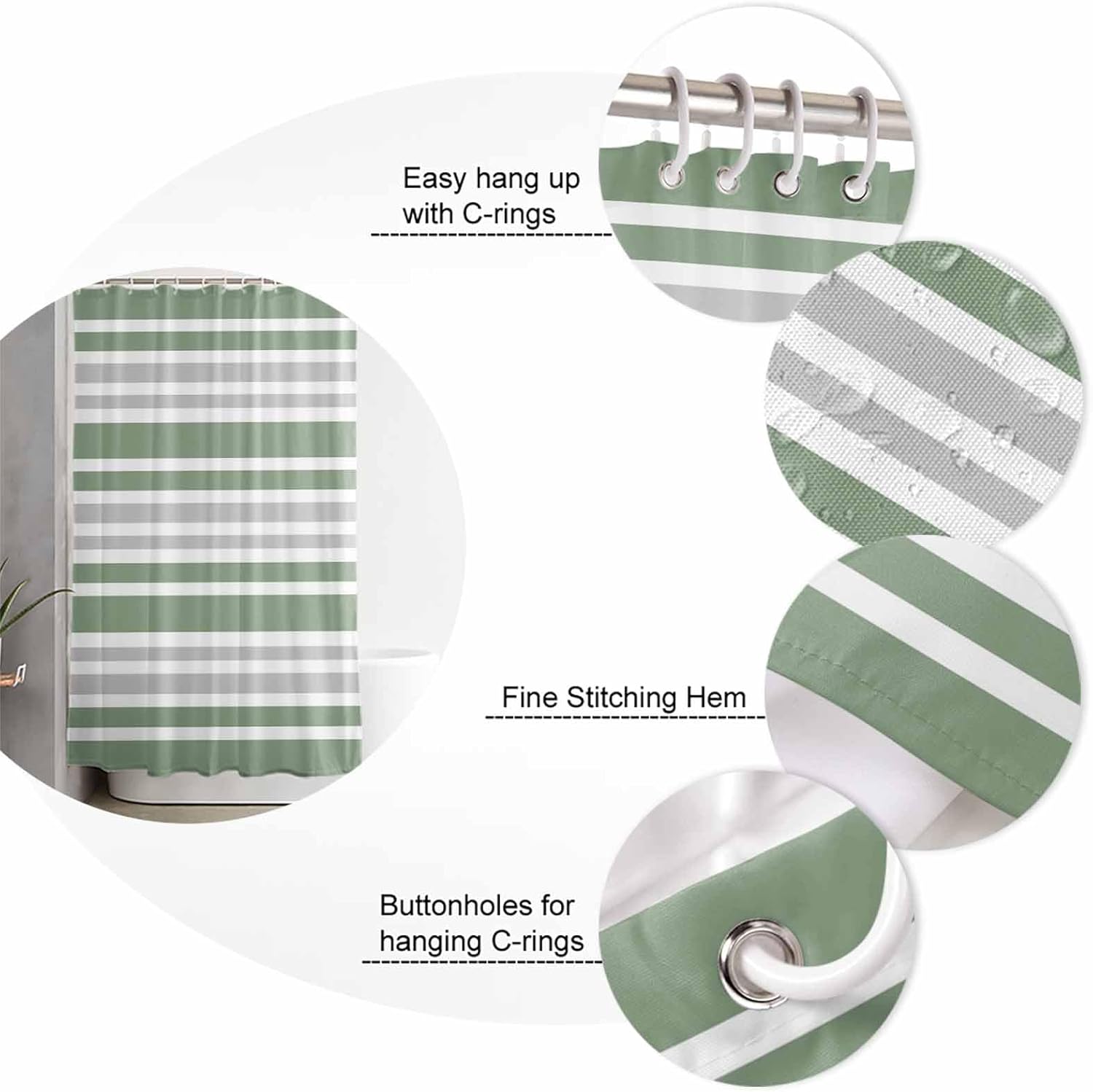 ZOE GARDEN Sage Green Bathroom Set with Curtain Rug and Accessories 1