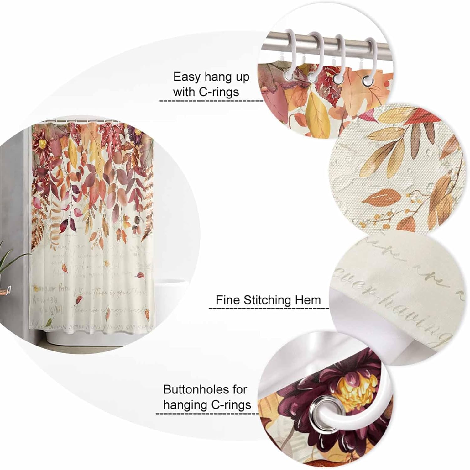 ZOE GARDEN Fall Maple Leaves Bath Set with Curtain and Rug