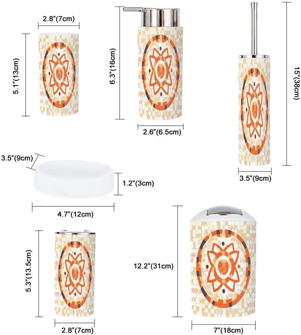 Boho Orange Tile Bathroom Accessory Set 6 Piece