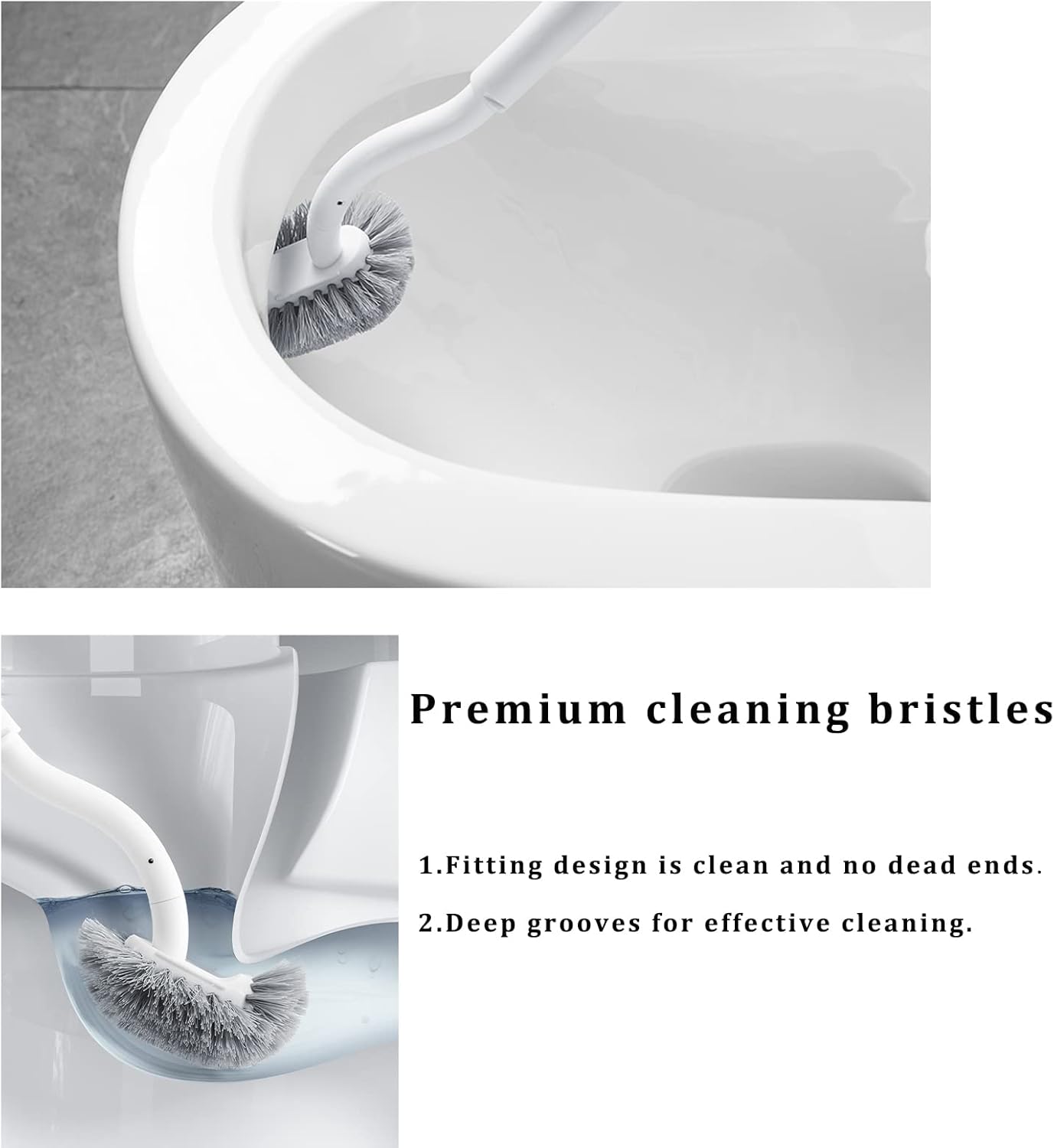ERGONOW Toilet Brush with Holder and Lid 40cm Curved Design