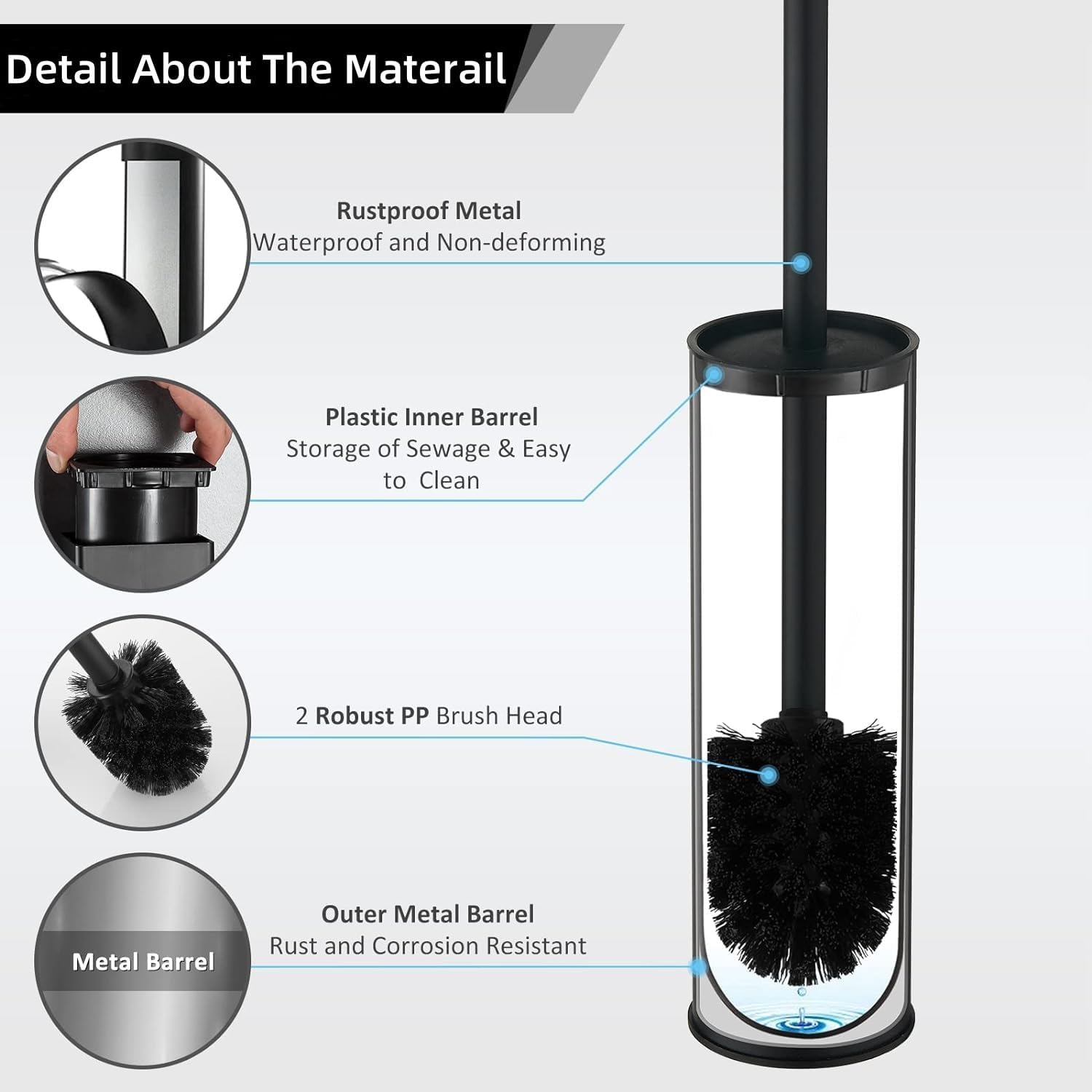 Matt Black Toilet Brush with Metal Holder Set