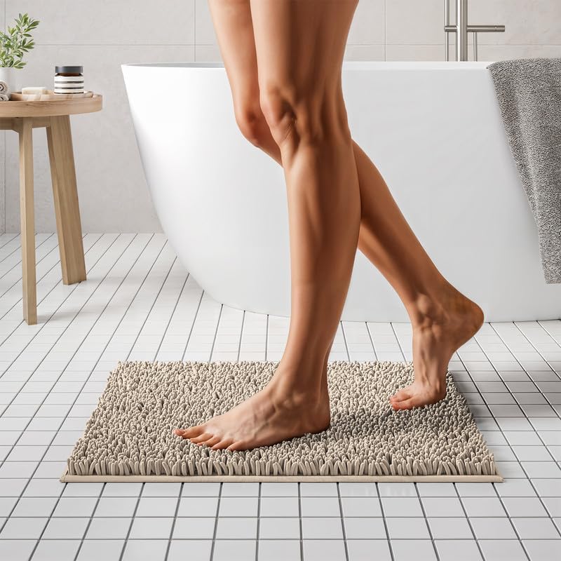 MAYSHINE Plush Chenille Bath Mat 24x17 Beige