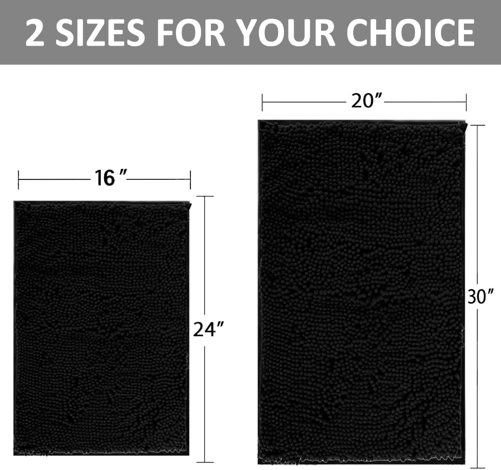 RUN HELIX 2 Piece Thick Chenille Bath Mats Set Black