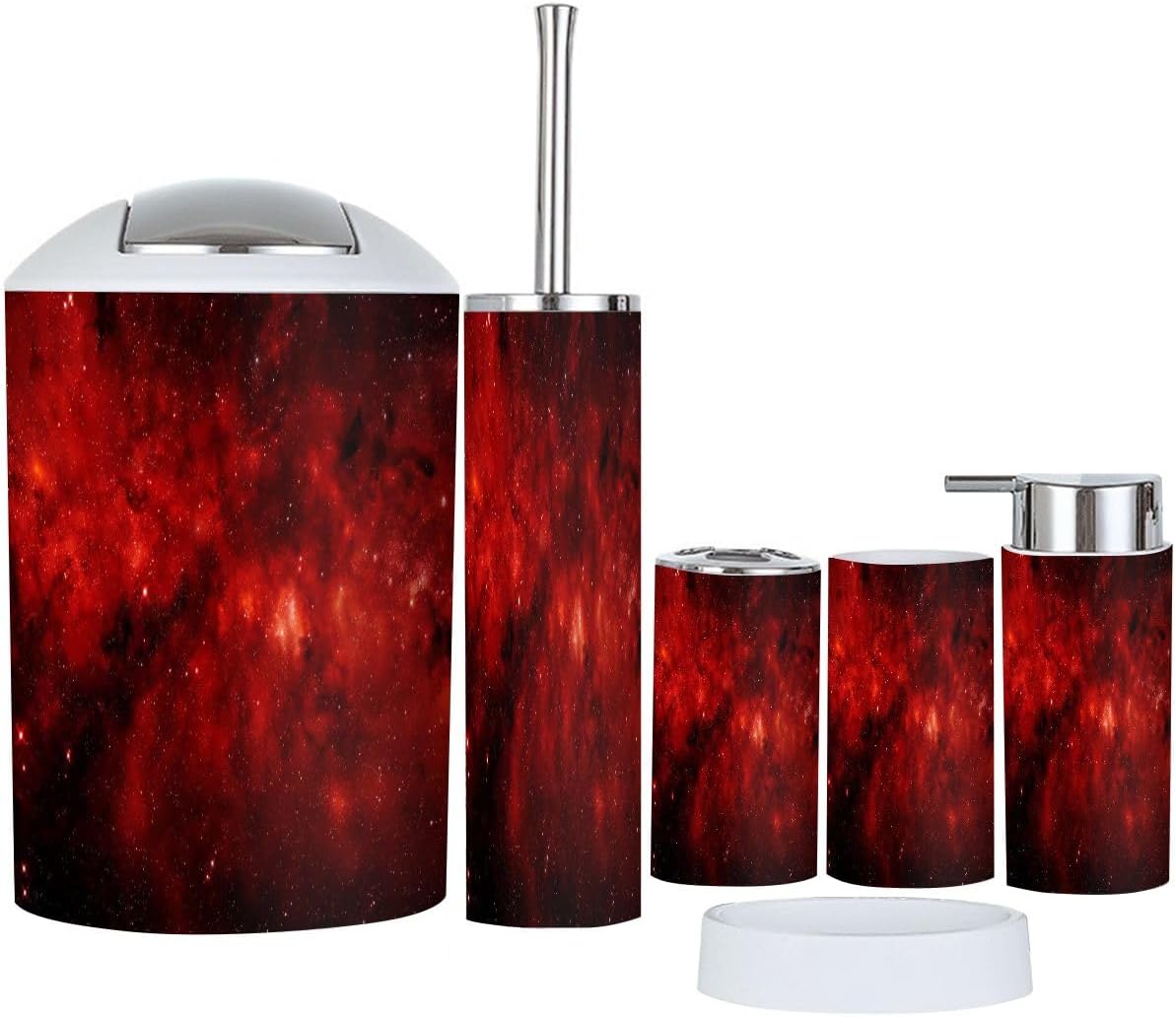 Boho Dark Red Bathroom Accessory Set 6 Piece 1