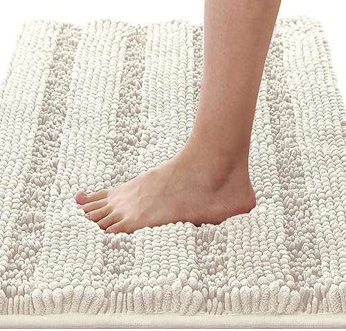 HVERSAILTEX Ivory Chenille Bath Rug 17x24 Non Slip