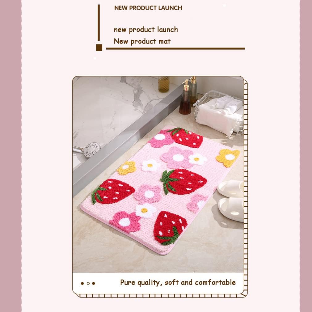 Soft Cozy Strawberry Bath Rug Non-Slip Green