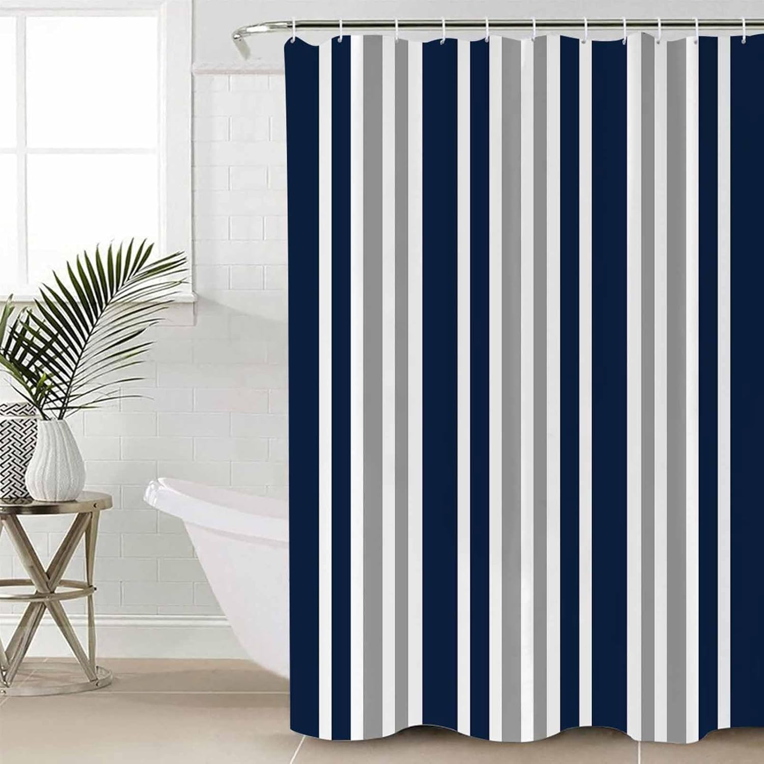 Navy Blue Grey Bathroom Set with Curtain Rug and Accessories 1