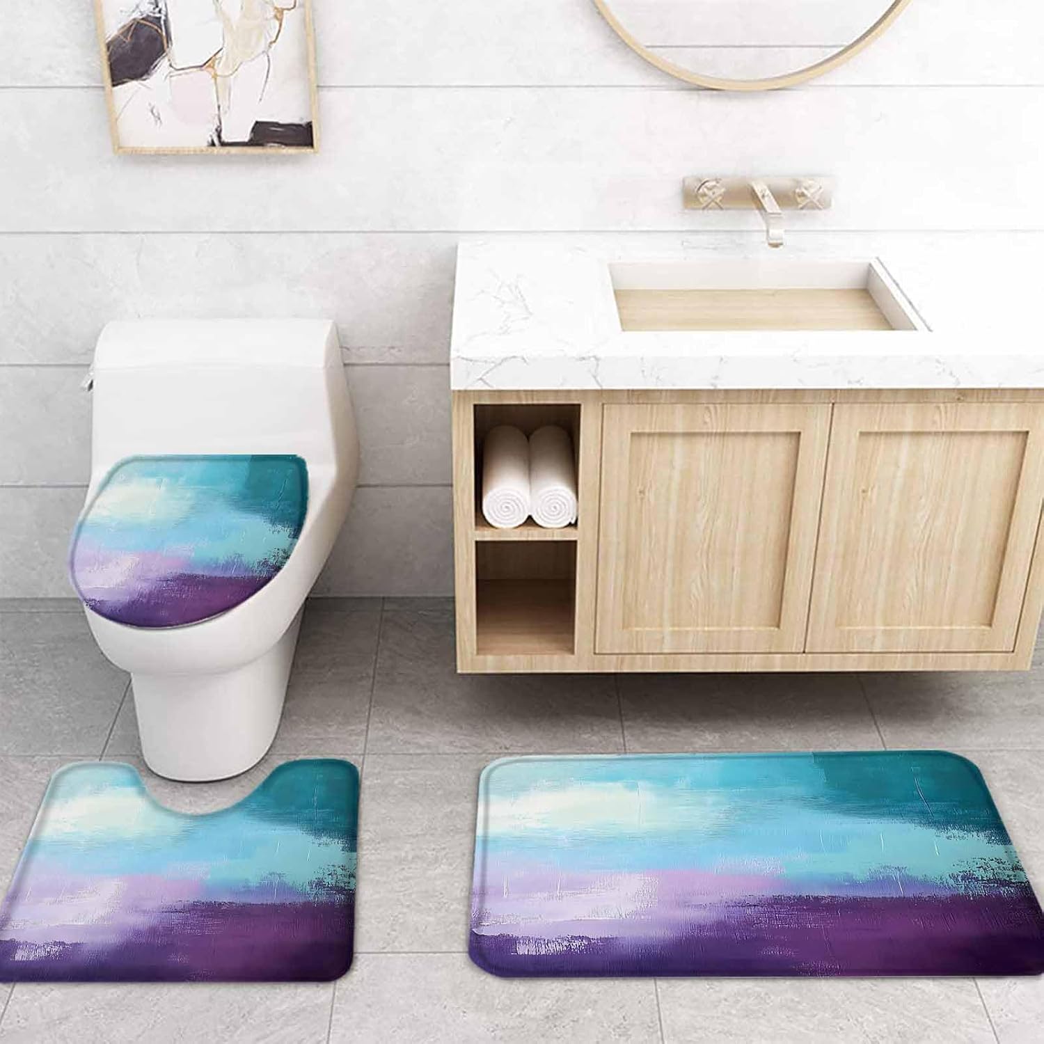 Purple Turquoise Bathroom Set with Shower Curtain Rug Accessories