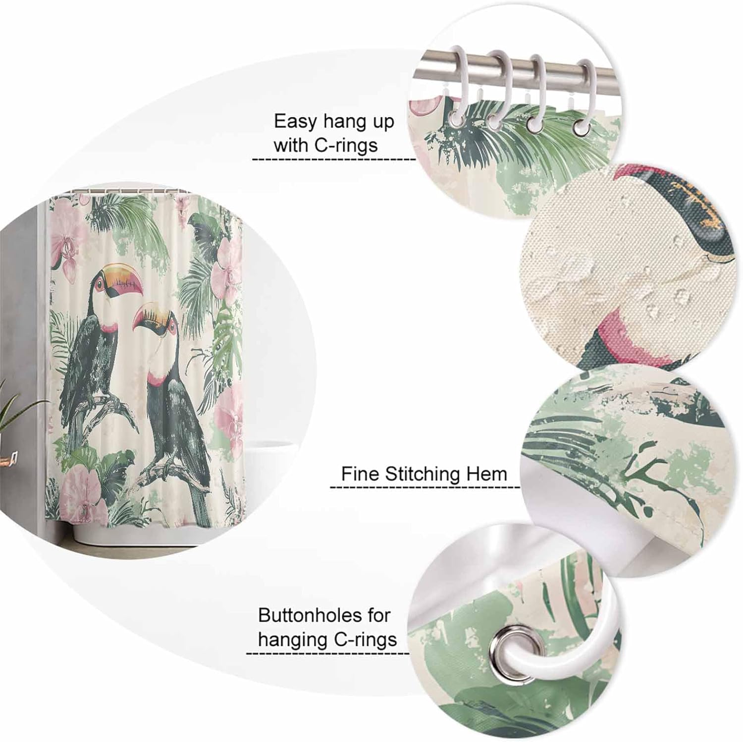 ZOE GARDEN Summer Parrot Bath Set with Curtain and Rug