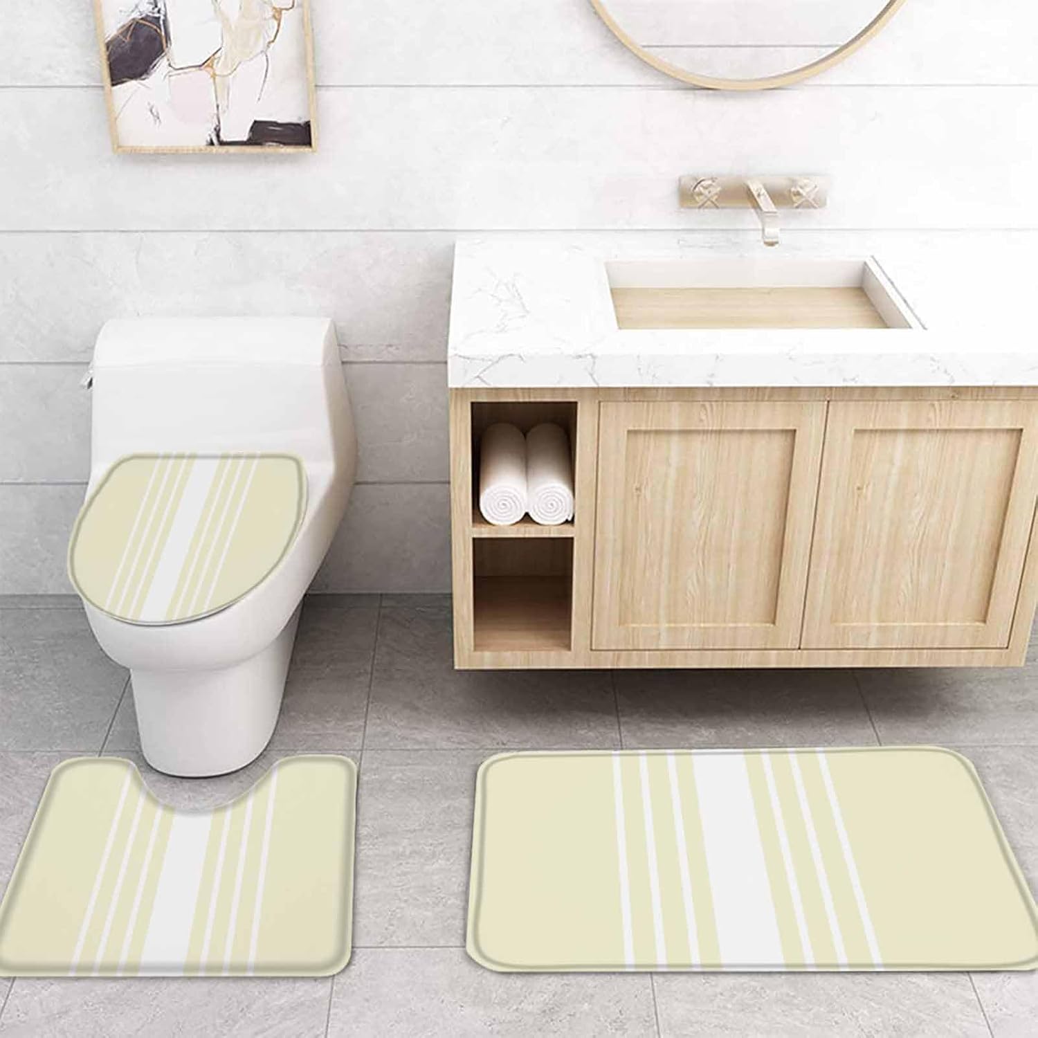 ZOE GARDEN Cream White Bathroom Set with Shower Curtain and Rug Accessories