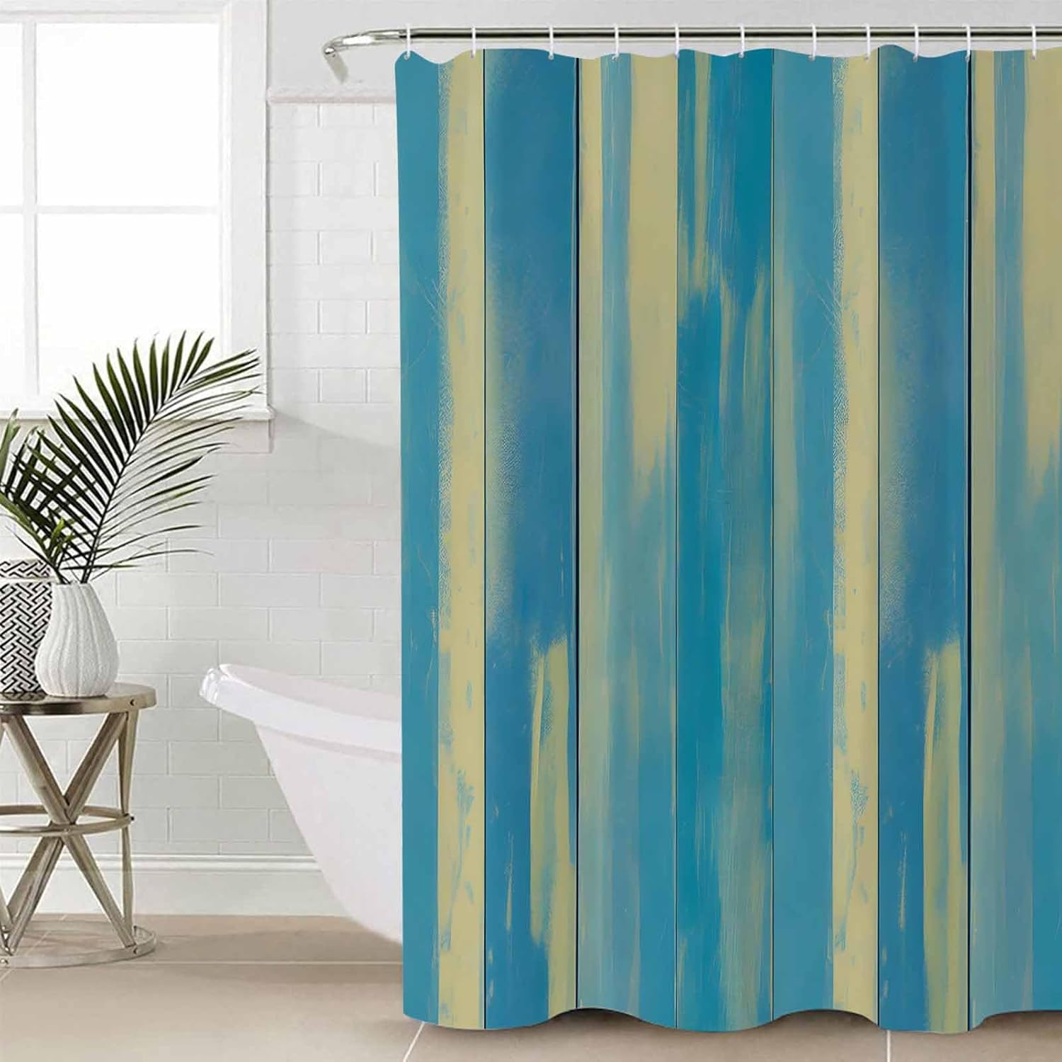 ZOE GARDEN Blue Yellow Bathroom Set with Shower Curtain Rug Accessories