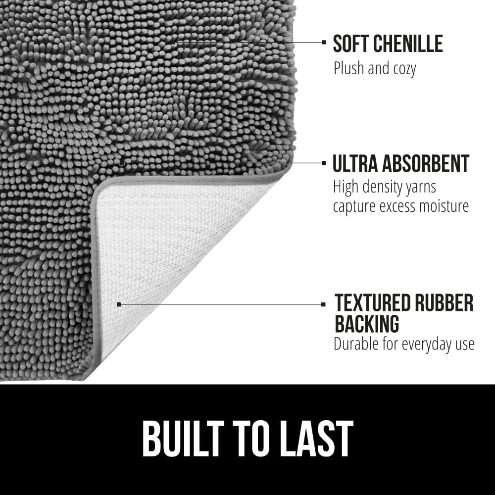 Gorilla Grip Thick Chenille Bath Rug 60x17 Grey