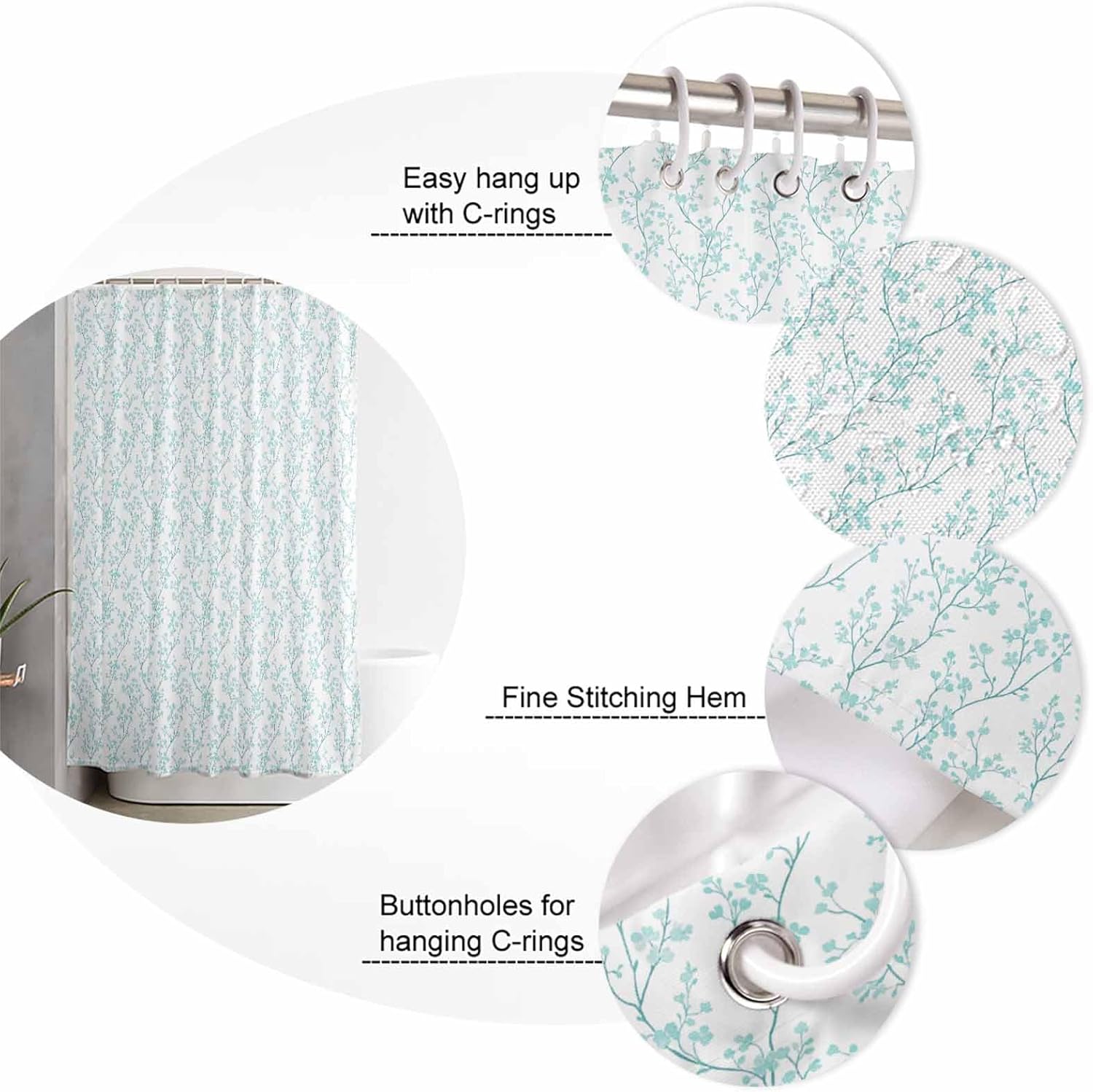ZOE GARDEN Teal Blue Botanical Bathroom Set