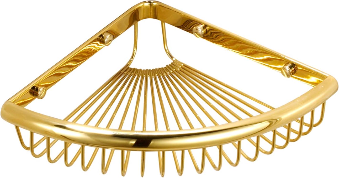 Glossy Brass Shower Caddy with Corner Storage