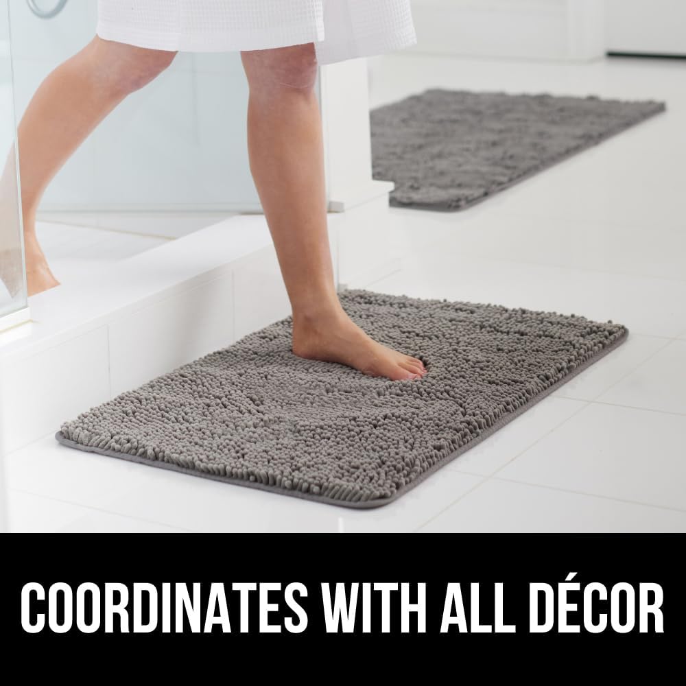 Gorilla Grip Thick Chenille Bath Rug 60x17 Grey