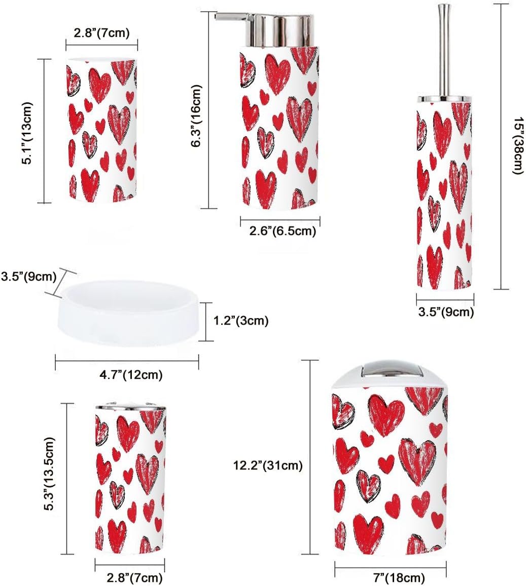 Boho Red Heart Bathroom Accessory Set 6 Piece
