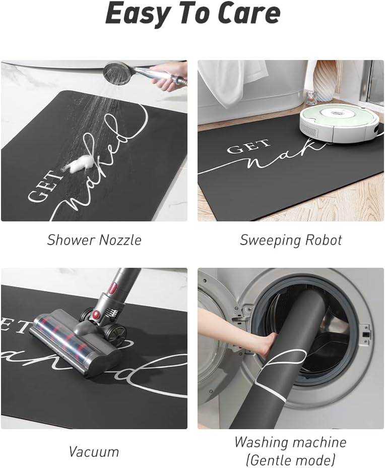 Tchdio Bath Mat - Quick Dry Non Slip Ultra Thin 17x24 Black