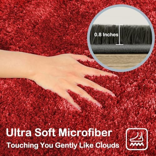 wyewye 3 Piece Bath Rug Set Non-Slip Microfiber Red Rugs