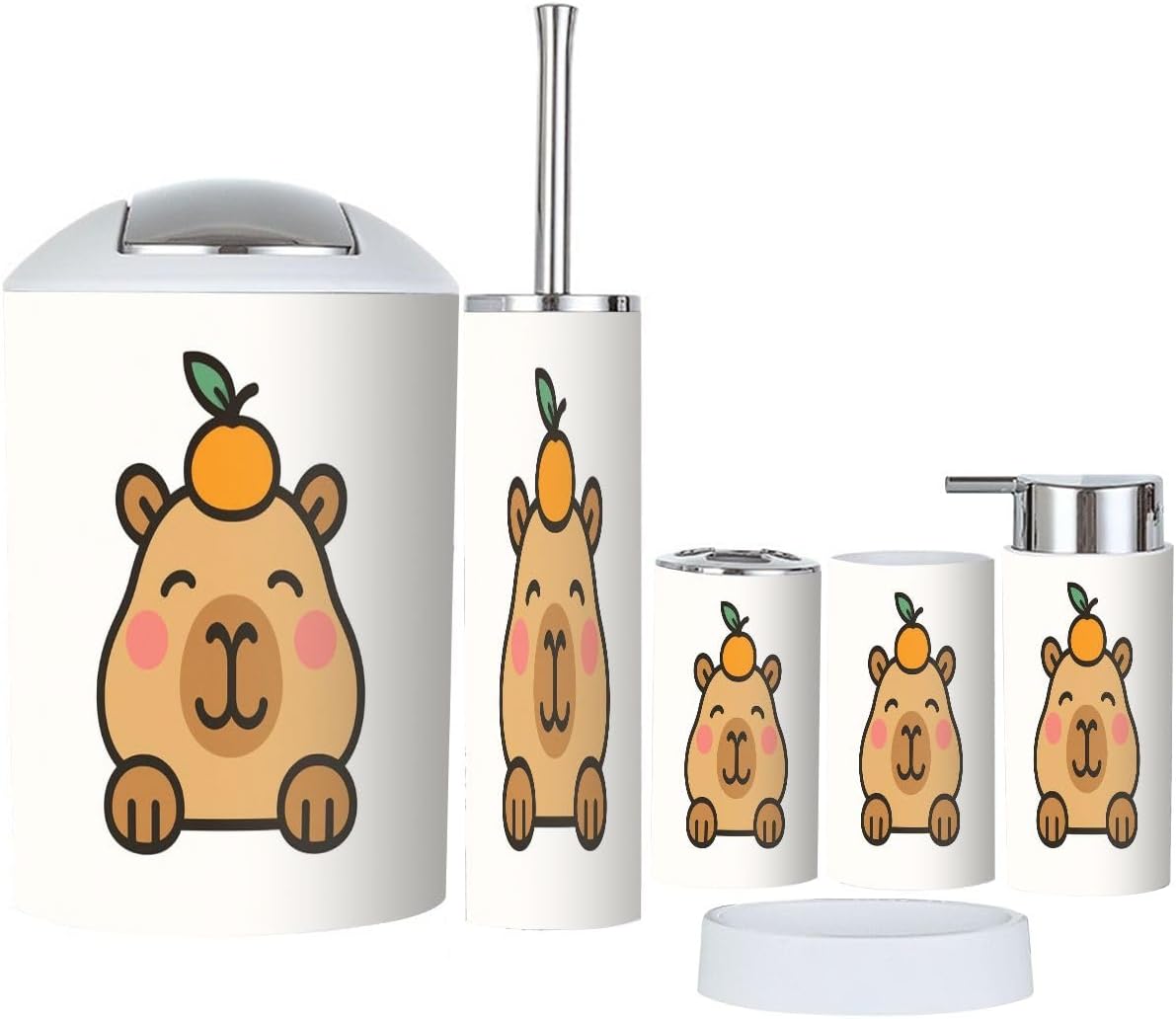 Boho Cute Capybara Bathroom Accessory Set 6 Piece